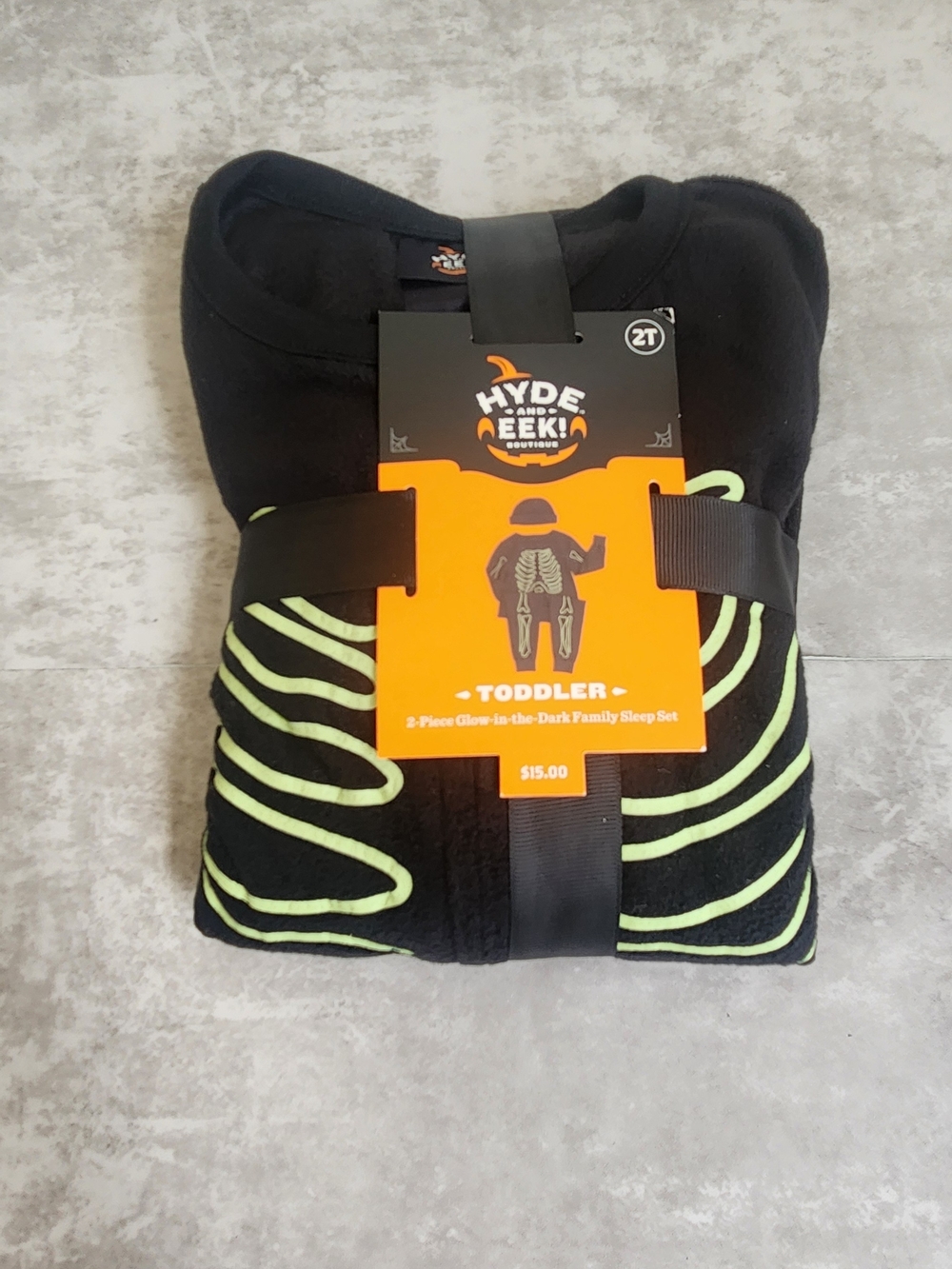 Hyde And Eek 2T Glow-in-the-Dark Skeleton Pajama 2pc  Set Black Neon Halloween
